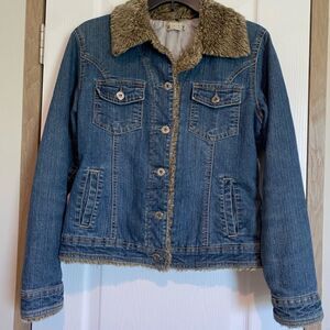 Bonjour De Corp Womens Jean Jacket sz M faux fur Collar trucker rugged Vntg